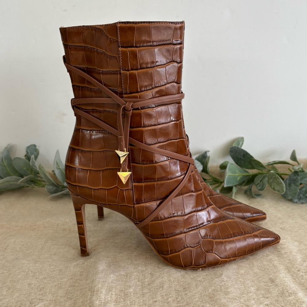 Schutz Croc heeled boots women size 8.5 brown - Picture 3 of 10